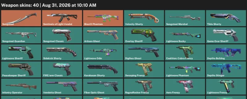 Valorant account inventory for LVL 296 · Depths Vandal & BlastX Phantom
