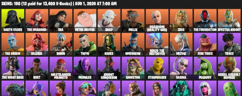 Fortnite account inventory for LVL 1783 - Darth Vader - The Imagined - 150 Outfits