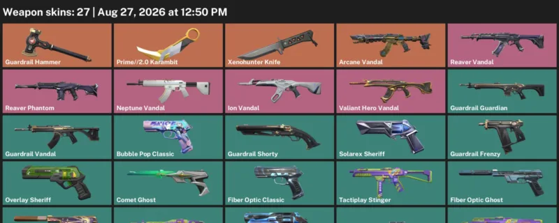 Valorant account inventory for LVL 181 · 2.0 Karambit & Xenohunter Knife & Arcane Vandal