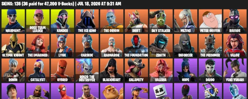 Fortnite Accounts listing: LVL 2144 - Warpaint - Rose Team Leader - 135 Outfits - 135 outfits