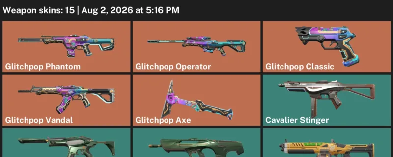Valorant account inventory for LVL 17 · Glitchpop Phantom & Glitchpop Operator