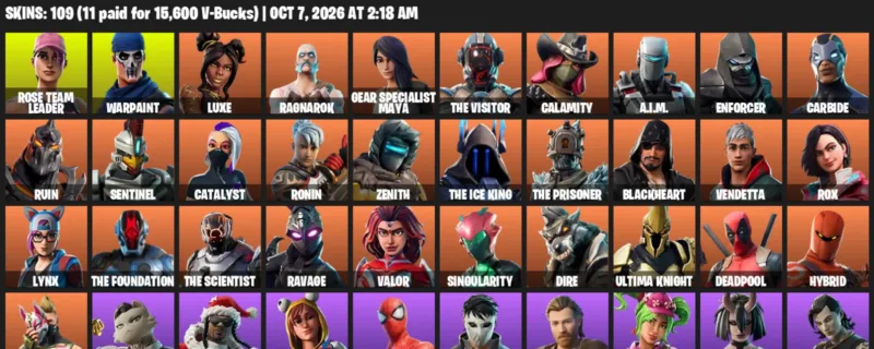 Fortnite account inventory for Rose Team Leader - Warpaint - 109 Outfits