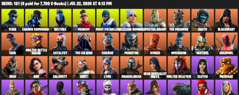 Fortnite Accounts listing: LVL 1180 - Fixer - Carbon Commando - 101 Outfits - 101 outfits