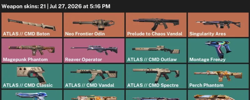 Valorant Accounts listing: LVL 131 · ATLAS // CMD Baton & ATLAS // CMD Classic · 21 Skins - Gold 1, 21 skins