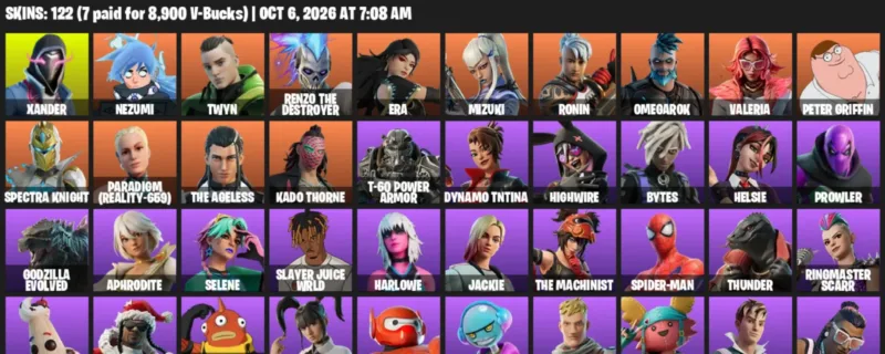 Fortnite account inventory for Xander - Nezumi - 120 Outfits