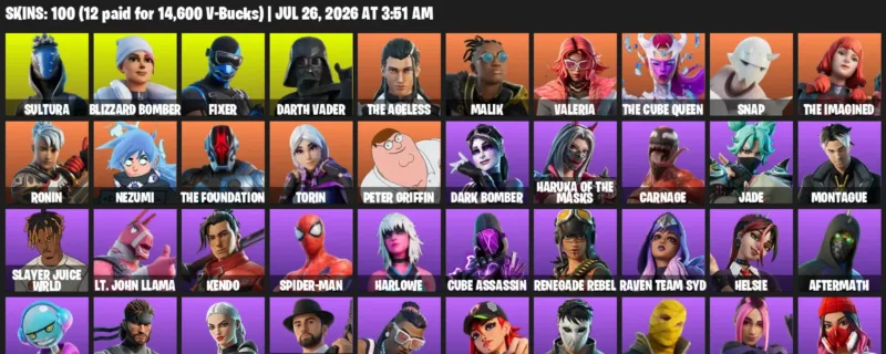 Fortnite Accounts listing: LVL 1429 - Sultura - Blizzard Bomber - 100 Outfits - 100 outfits