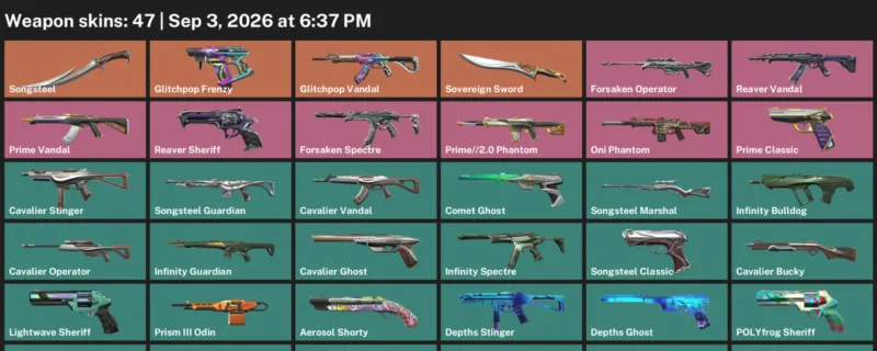 Valorant account inventory for LVL 123 · Aerosol Operator & Cavalier Operator