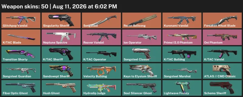 Valorant account inventory for LVL 243 · Forsaken Ritual Blade & K & 50 Skins Forsaken Ritual Blade