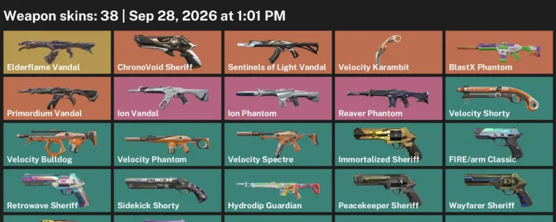 Valorant account inventory for LVL 258 · Velocity Karambit & Elderflame Vandal