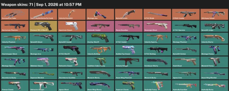 Valorant account inventory for LVL 228 · Velocity Karambit & Tac Blade