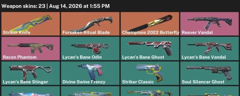Valorant account inventory for LVL 142 · 23 Skins Champions 2022 Butterfly Knife