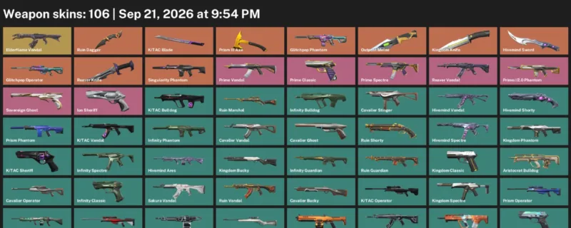 Valorant account inventory for LVL 201 · Reaver Knife & Tac Blade