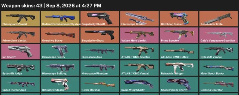 Valorant account inventory for LVL 68 · Xenohunter Knife & Cmd Vandal