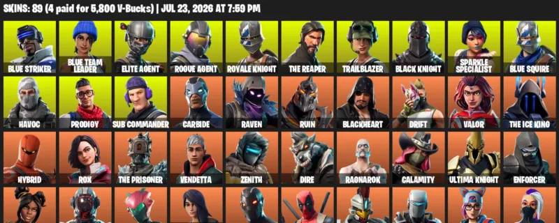 Fortnite Accounts listing: LVL 841 - Blue Striker - Blue Team Leader - 89 Outfits - 89 outfits