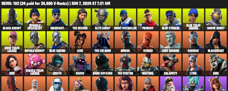 Fortnite account inventory for LVL 1118 - Black Knight - Sparkle Specialist - 102 Outfits