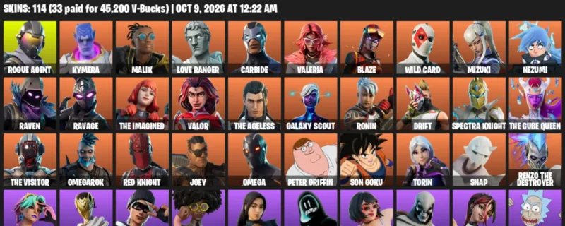 Fortnite account inventory for Rogue Agent - Kymera - 114 Outfits