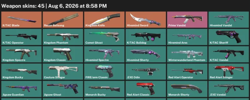 Valorant account inventory for LVL 143 · Tac Blade & Kingdom Knife