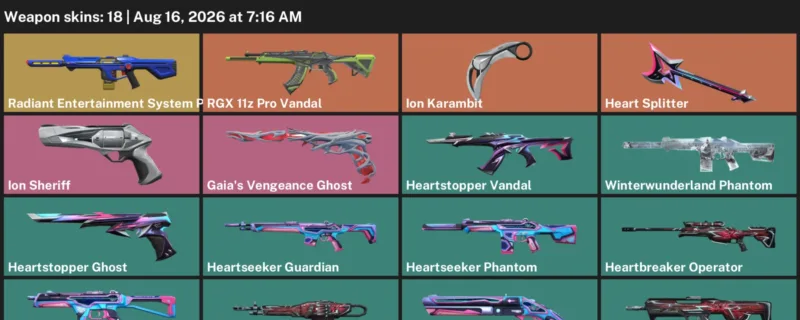 Valorant account inventory for LVL 57 · Ion Karambit & Heartbreaker Sheriff