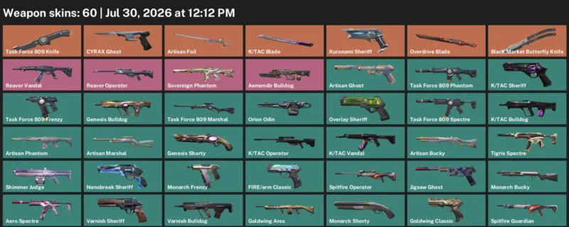 Valorant Accounts listing: LVL 164 · Black.Market Butterfly Knife & K/TAC Blade · 60 Skins - Silver 1, 60 skins
