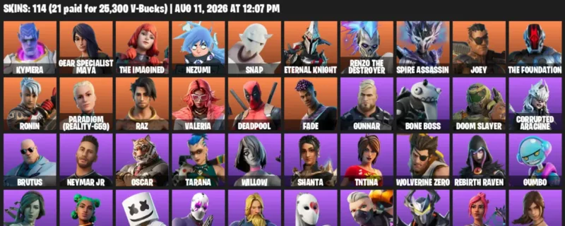 Fortnite account inventory for LVL 1024 - Kymera - Gear Specialist Maya - 114 Outfits