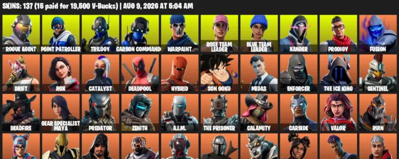 Fortnite account inventory for LVL 1571 - Rogue Agent - Point Patroller - 137 Outfits