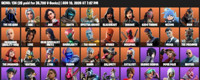 Fortnite account inventory for LVL 1242 - The Ice King - Ark - 136 Outfits