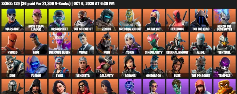 Fortnite account inventory for Warpaint - Rose Team Leader - 120 Outfits