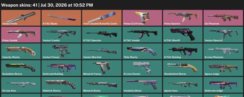 Valorant Accounts listing: LVL 150 · K/TAC Blade & Venturi Knife · 41 Skins - Silver 1, 41 skins
