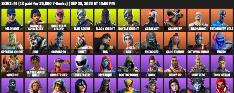 Fortnite account inventory for Warpaint - Sparkle Specialist - 91 Outfits