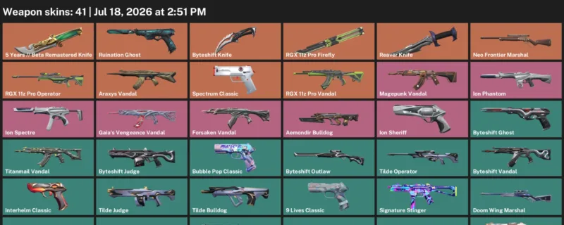 Valorant Accounts listing: LVL 133 · 5 Years // Beta Remastered Knife & Byteshift Knife · 41 Skins - Silver 1, 41 skins
