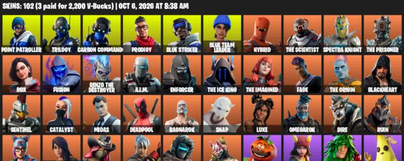 Fortnite account inventory for Point Patroller - Trilogy - 102 Outfits