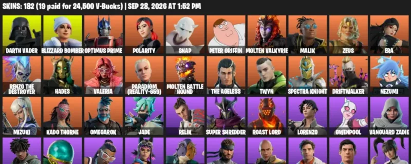 Fortnite account inventory for Darth Vader - Blizzard Bomber - 120 Outfits