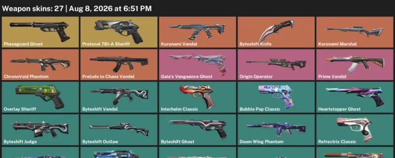 Valorant account inventory for LVL 180 · ChronoVoid Phantom & Byteshift Knife