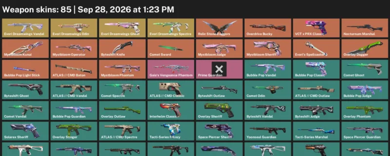 Valorant account inventory for LVL 144 · Overlay Dagger & 85 Skins Byteshift Knife