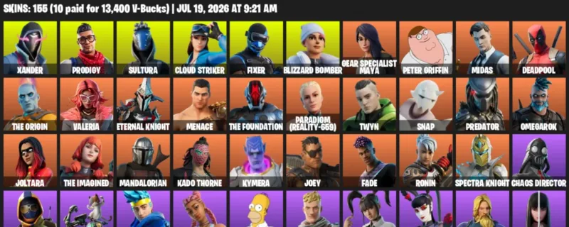 Fortnite Accounts listing: LVL 2617 - Xander - Prodigy - 155 Outfits - 155 outfits