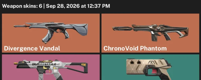 Valorant account inventory for LVL 74 · ChronoVoid Phantom & Divergence Vandal