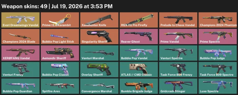 Valorant Accounts listing: LVL 147 · Champions 2024 Blade & Prime//2.0 Karambit · 49 Skins - Gold 1, 49 skins