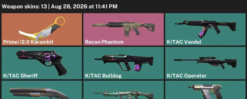 Valorant account inventory for LVL 64 · 2.0 Karambit & Tac Vandal