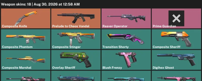 Valorant account inventory for LVL 126 · Composite Knife & Composite Phantom