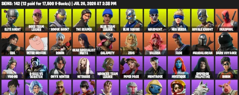 Fortnite Accounts listing: LVL 2116 - Elite Agent - Rose Team Leader - 142 Outfits - 142 outfits