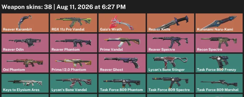 Valorant account inventory for LVL 51 · Reaver Karambit & Reaver Knife & 38 Skins Reaver Karambit