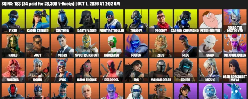 Fortnite account inventory for Fixer - Cloud Striker - 120 Outfits