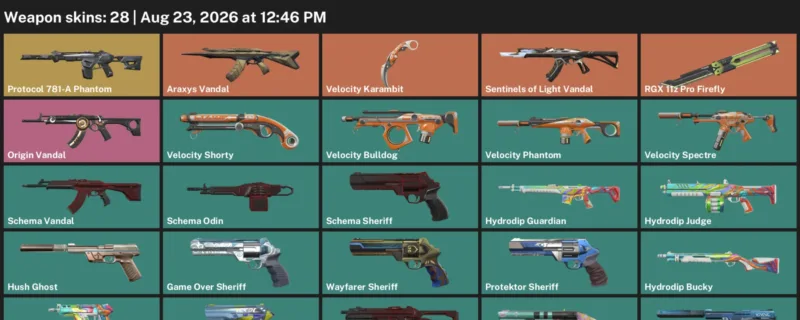 Valorant account inventory for LVL 153 · Velocity Karambit & Araxys Vandal