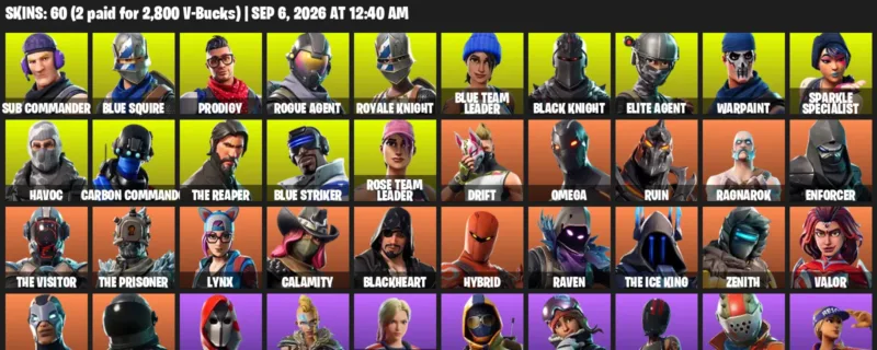 Fortnite account inventory for LVL 527 - Sub Commander - Blue Squire - 60 Outfits