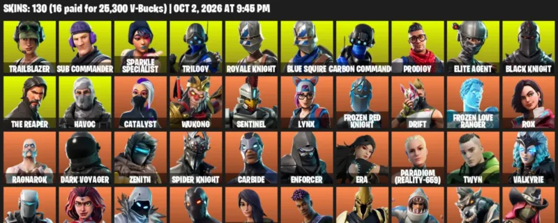 Fortnite account inventory for Trailblazer - Sub Commander - 120 Outfits