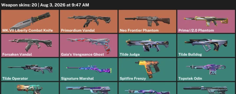 Valorant account inventory for LVL 156 · Forsaken Vandal & MK.Vii Liberty Combat Knife