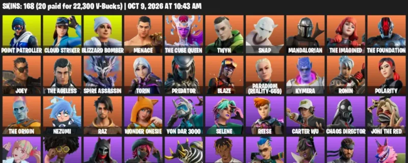 Fortnite account inventory for Point Patroller - Cloud Striker - 120 Outfits