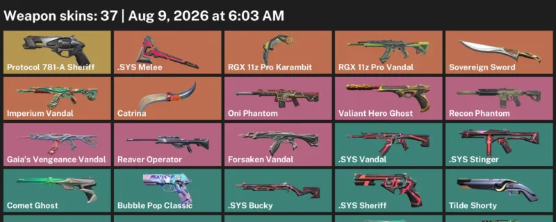 Valorant account inventory for LVL 261 · RGX 11z Pro Karambit & Sys Vandal
