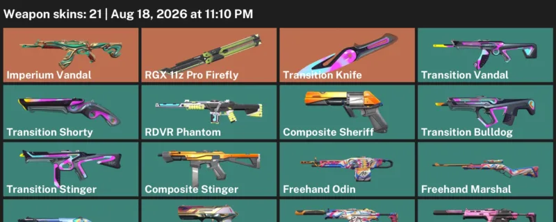 Valorant account inventory for LVL 47 · Transition Knife & Composite Sheriff