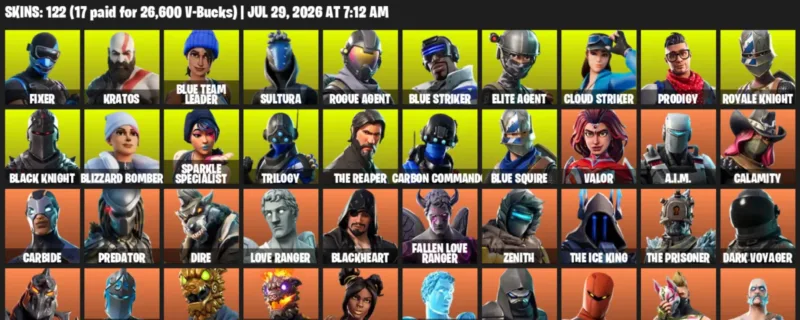 Fortnite Accounts listing: LVL 1253 - Fixer - Kratos - 122 Outfits - 122 outfits